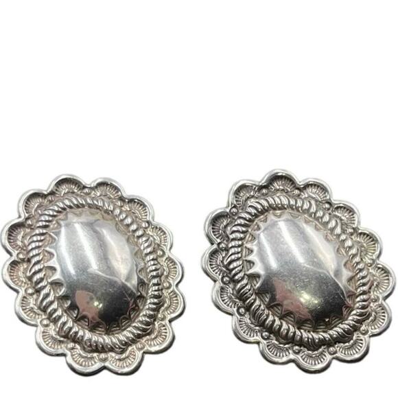 VTG DESIGNER SIGNED CAROLYN POLLACK SOUTHWESTERN STERLING SILVER ORNATE EARRINGS - Picture 1 of 13